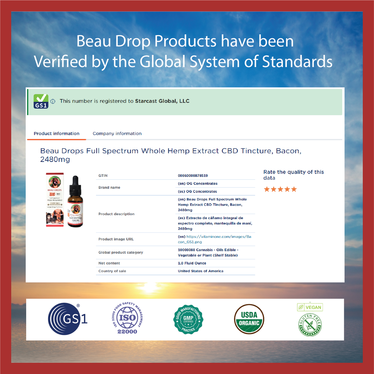 Beau Drops Full Spectrum Whole Hemp Extract, Bacon Flavor