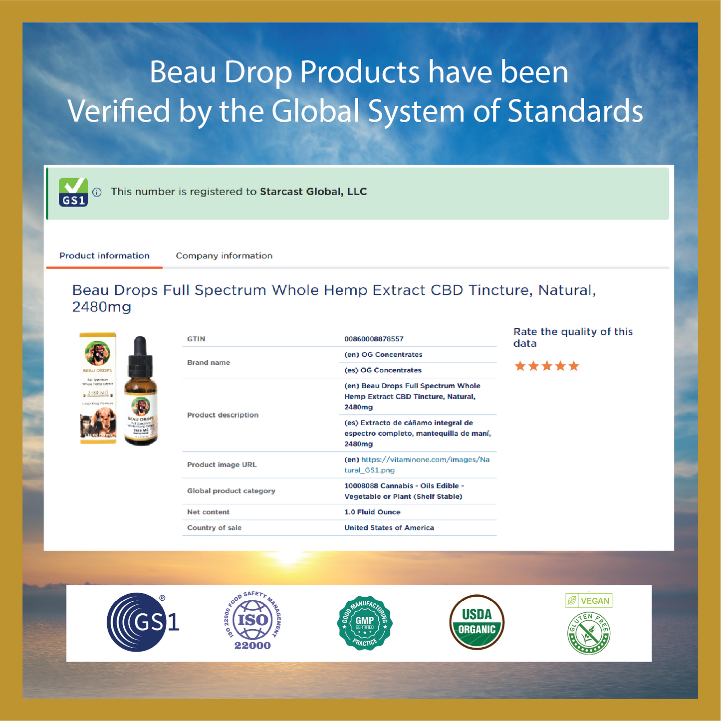 Beau Drops Full Spectrum Whole Hemp Extract, Natural - Personalized