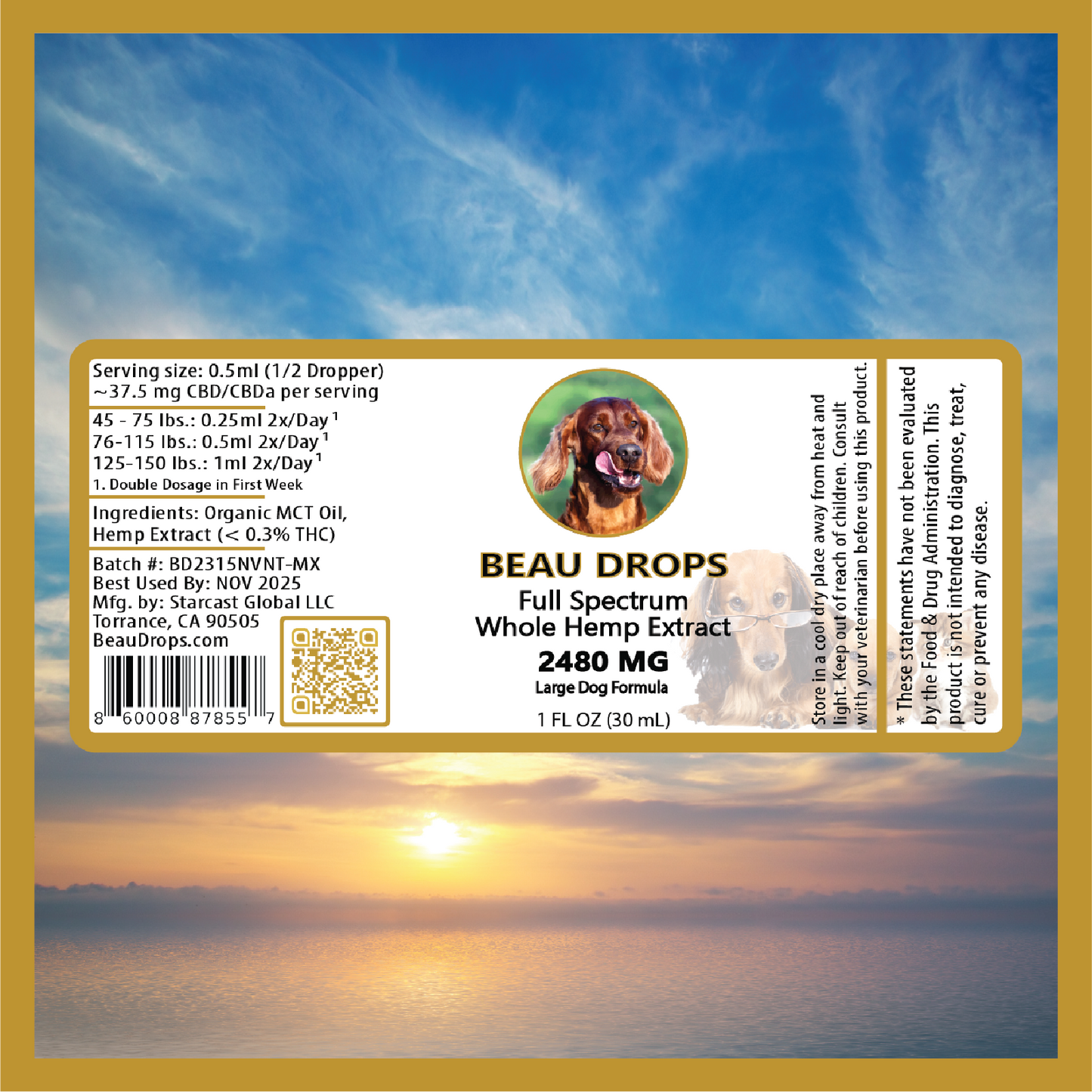 Beau Drops Full Spectrum Whole Hemp Extract, Natural - Personalized