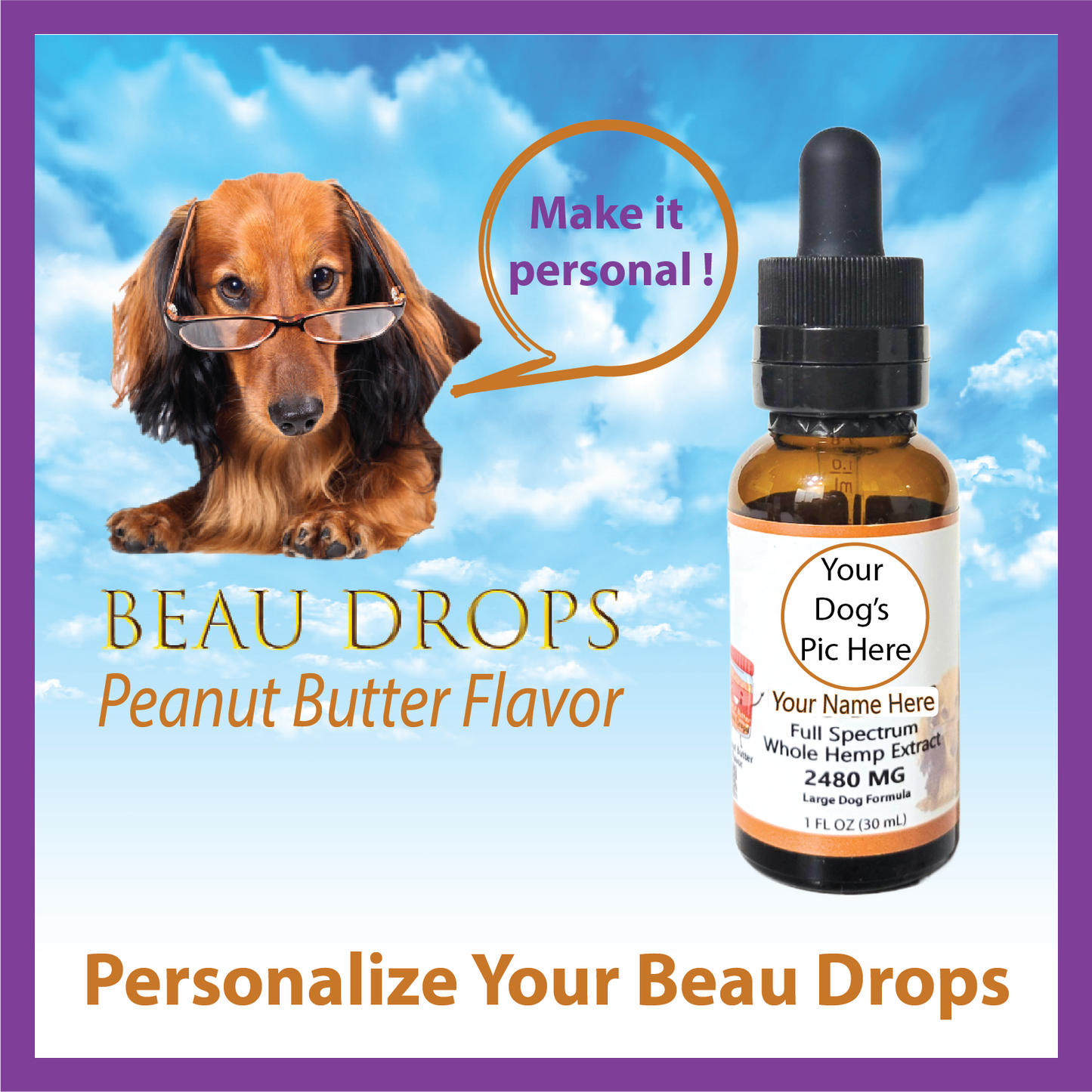 Beau Drops Full Spectrum Whole Hemp Extract, Peanut Butter Flavor